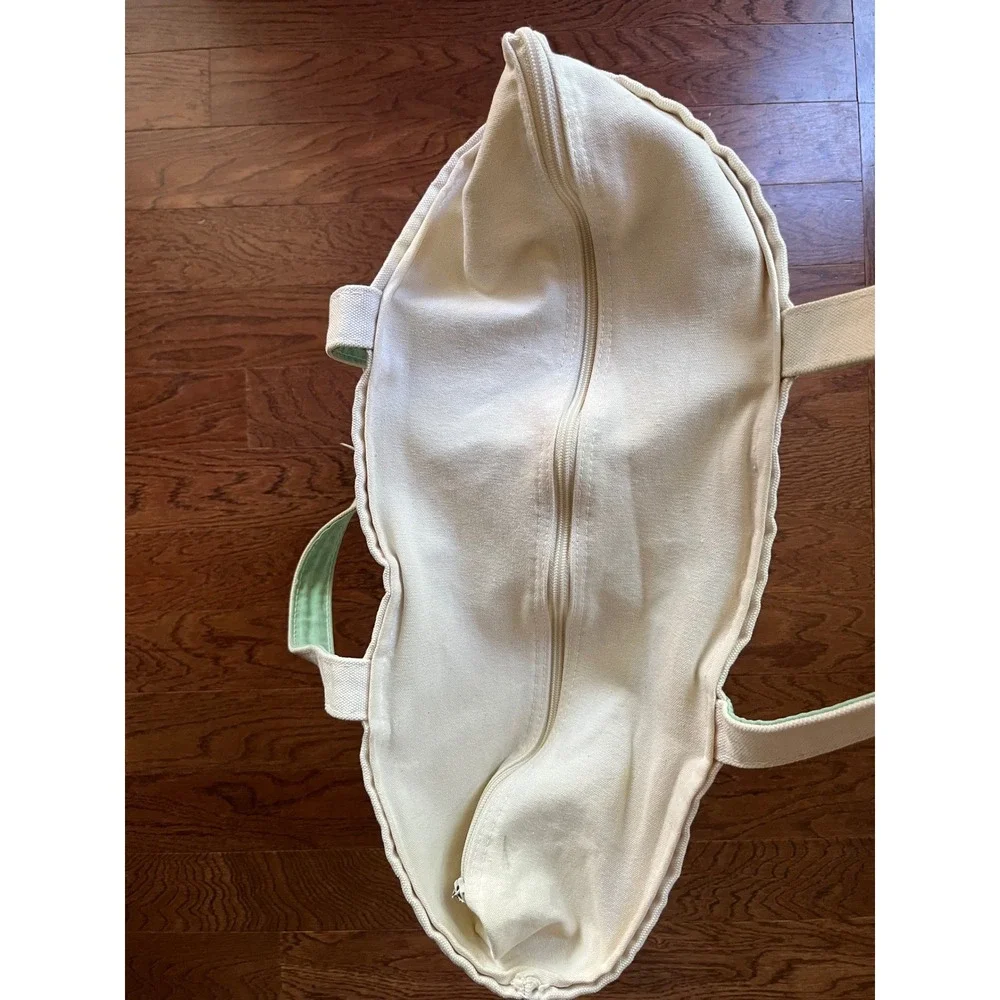 Vintage Lands End Canvas Tote Bag Zip Top Seafoam Green Made in USA Large 22